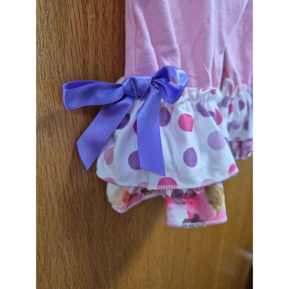 Pink Baby Girl Romper With Polka Dot Bunny Applique & Bows Ruffle Sleeves & Bott - Picture 8 of 8